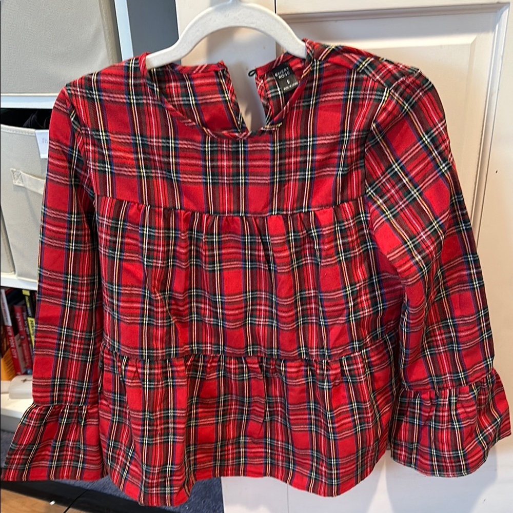Emery Rose Red Plaid Ruffle top, small - Picture 3 of 5